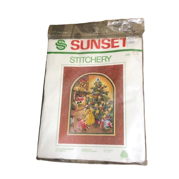 Vintage Sunset Stichery Kit 2086 The Wonderment of Santa -SEALED 16” x 20” - Picture 1 of 14